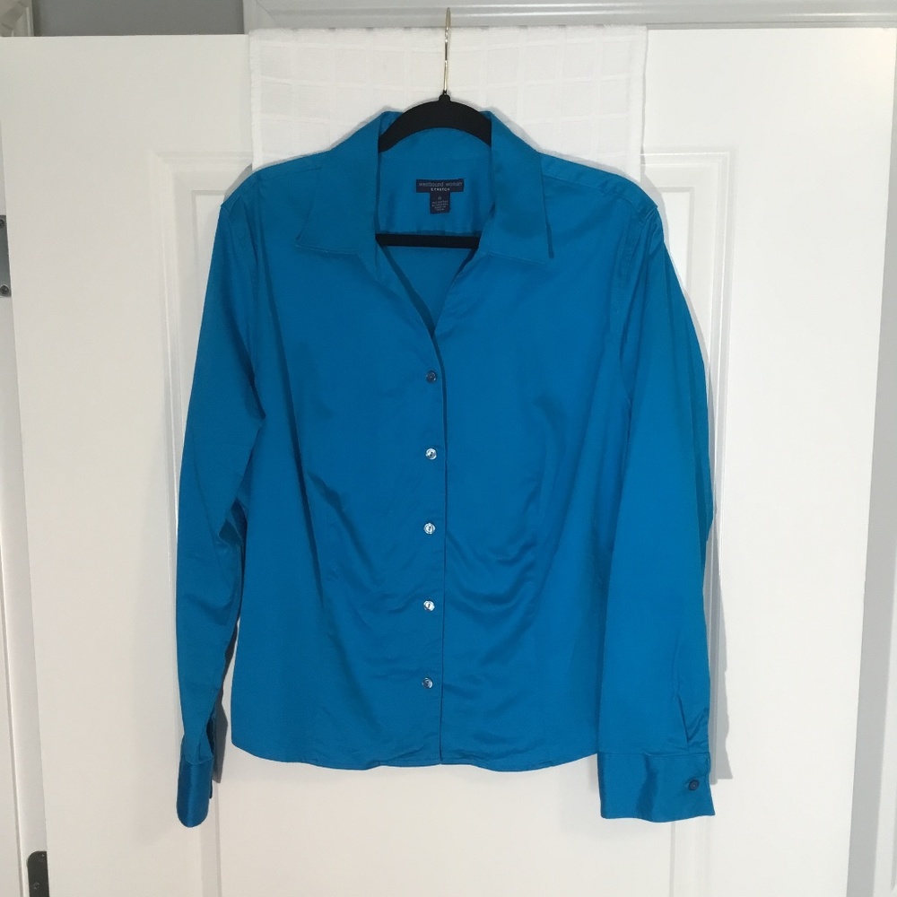 Westbound Woman Stretch Button Down Top Teal Blue Size 1X
